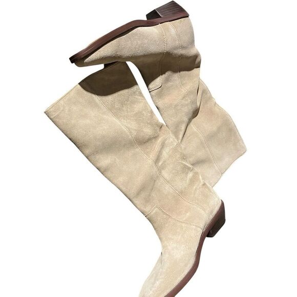 Madewell Boots WMNS 7 Beige Suede Antoine Tall Maple Seed Low Heel Capsule NN035 - Picture 6 of 10
